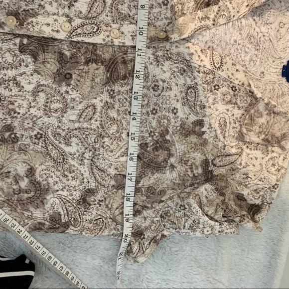 Romantic Cream & Brown Capped Sleeve Blouse Large -pic doesn’t do Justice - Picture 7 of 10